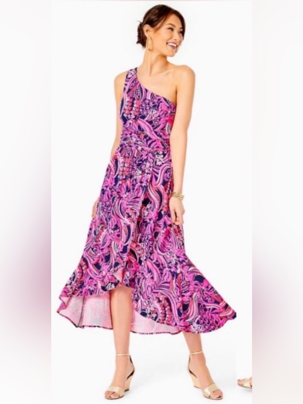Lilly Pulitzer midi dress  MONICO ONE SHOULDER  Sz M